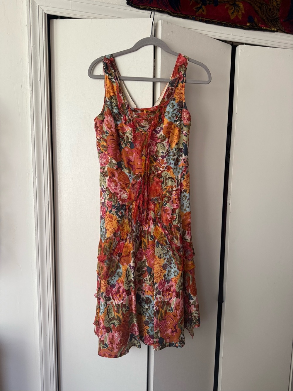 Sundance 100% Silk & 100% Cotton Floral Boho Dress w/ Gorgeous Chiffon Accents